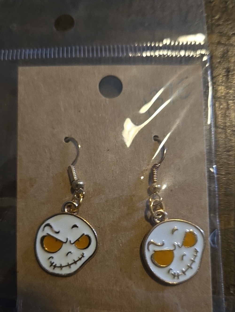 White & Gold Skull Face Dangle Earrings